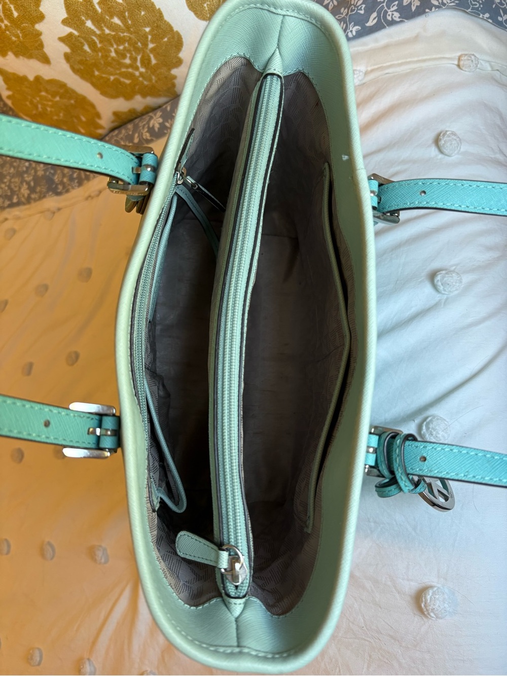 Michael Kors Two-Tone Aqua & Light Teal Leather Tote - Picture 5 of 8